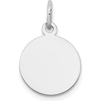 14K White Gold Round Disc Charm Pendant with Polished Finish and Engravable Surface by Oro Pregiato