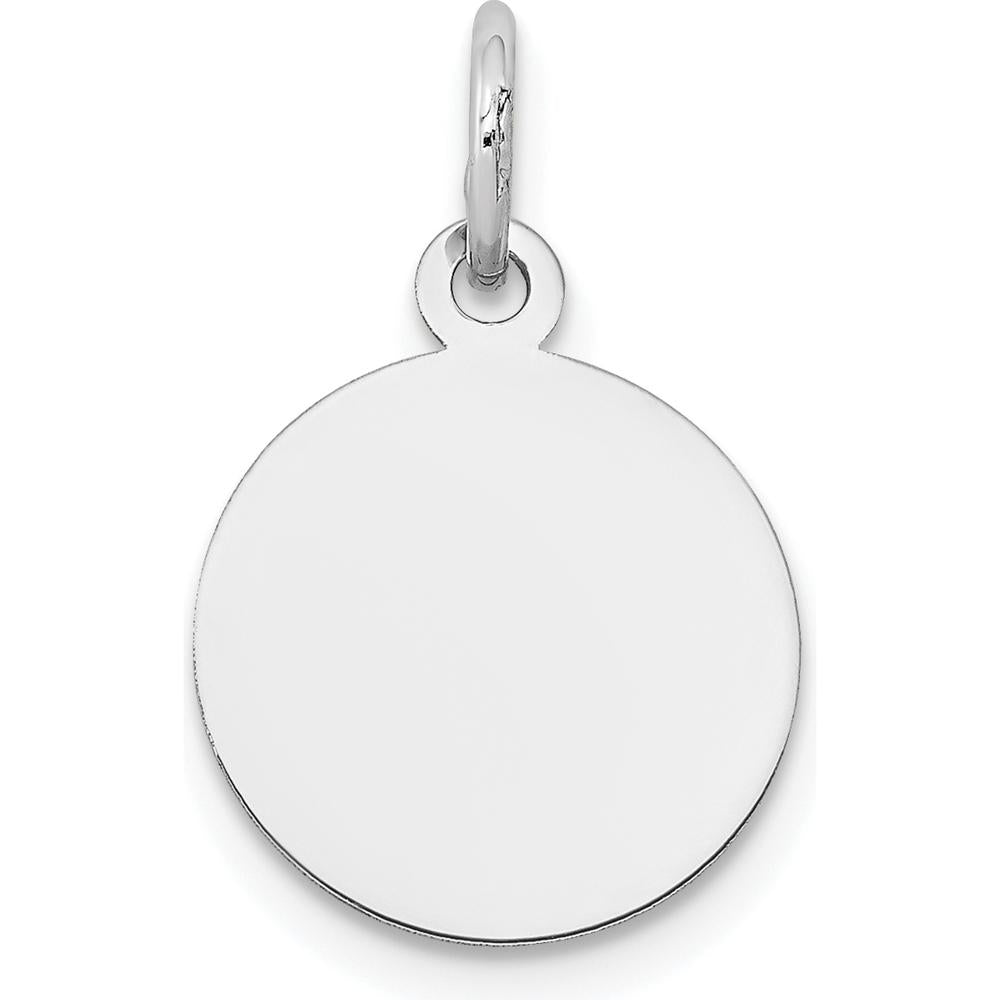 14K White Gold Round Disc Charm Pendant with Polished Finish and Engravable Surface by Oro Pregiato