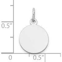 14K White Gold Round Disc Charm Pendant with Polished Finish and Engravable Surface by Oro Pregiato
