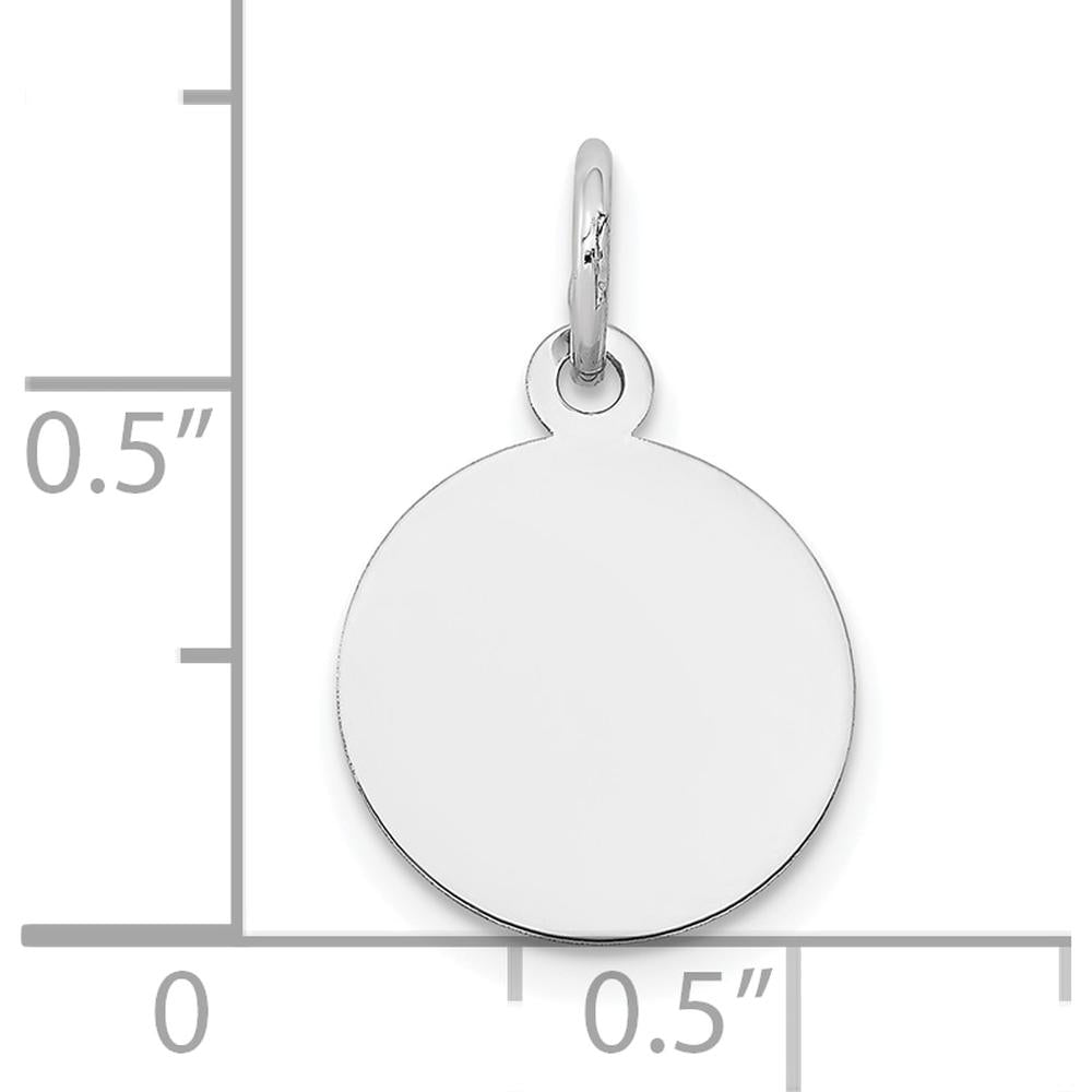 14K White Gold Round Disc Charm Pendant with Polished Finish and Engravable Surface by Oro Pregiato