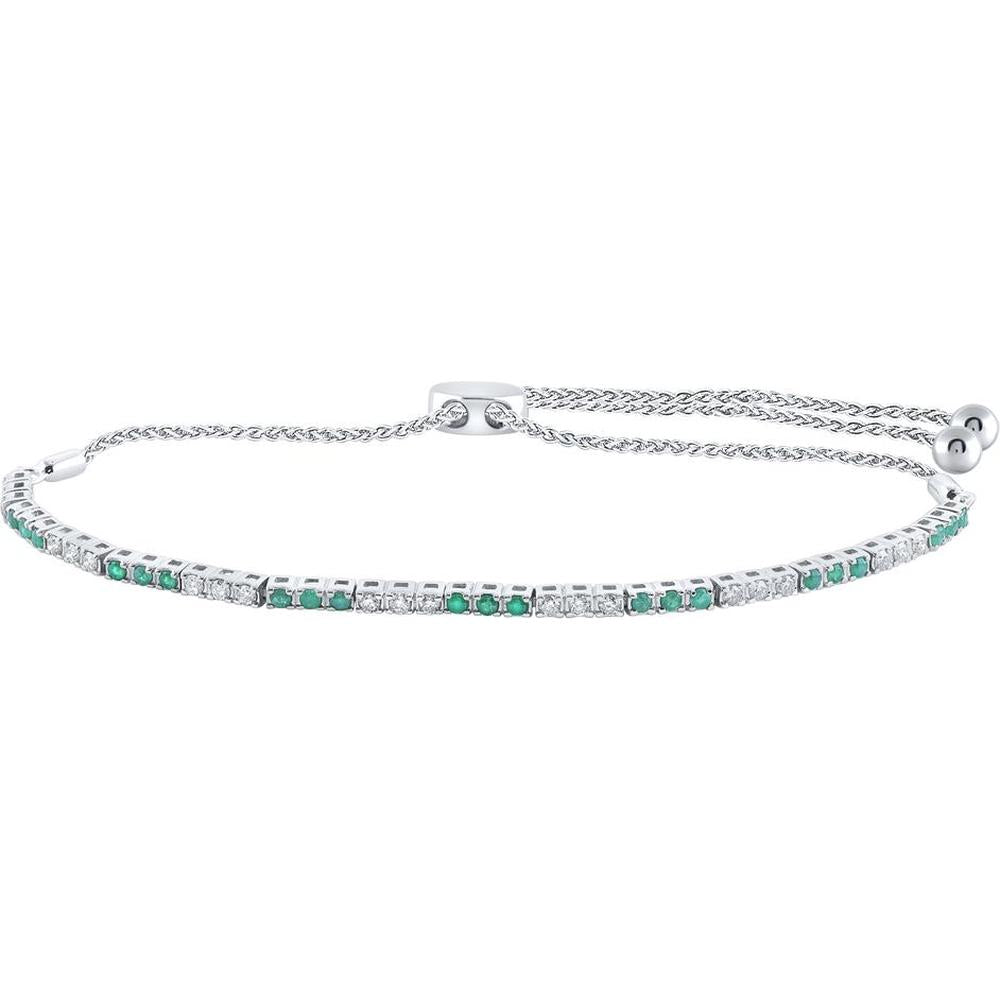 14K White Gold Round Emerald and Diamond Bolo Bracelet - 3/4 Carat Total Gem Weight