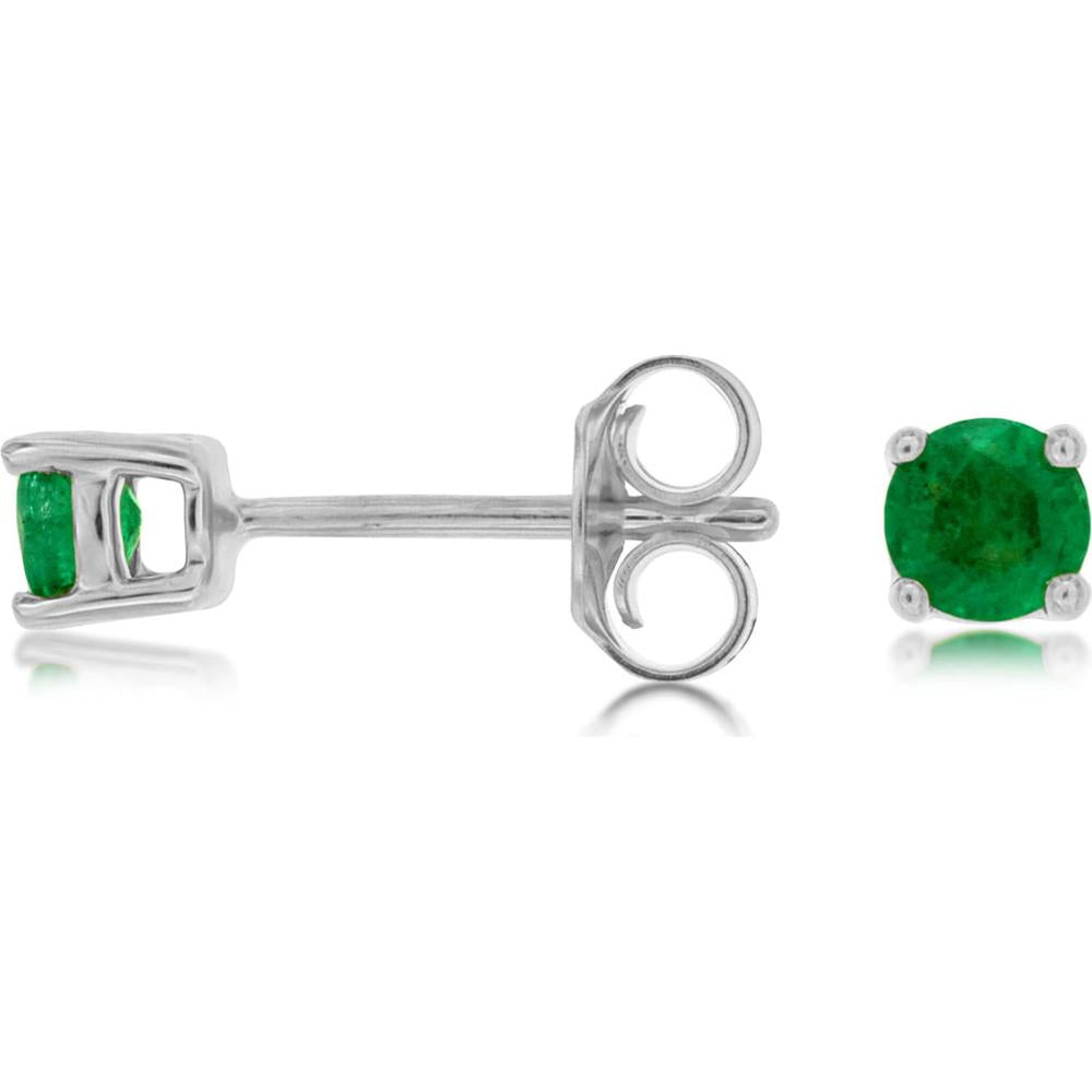 14K White Gold Round Emerald Stud Earrings with 4-Prong Settings - 0.56 Carat Total Emerald Weight - Royal Jewelry