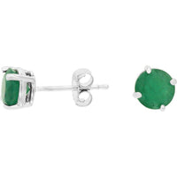 14K White Gold Round Emerald Stud Earrings with Secure Butterfly Backs - 1.55 Carat Total Emerald Weight - Royal Jewelry