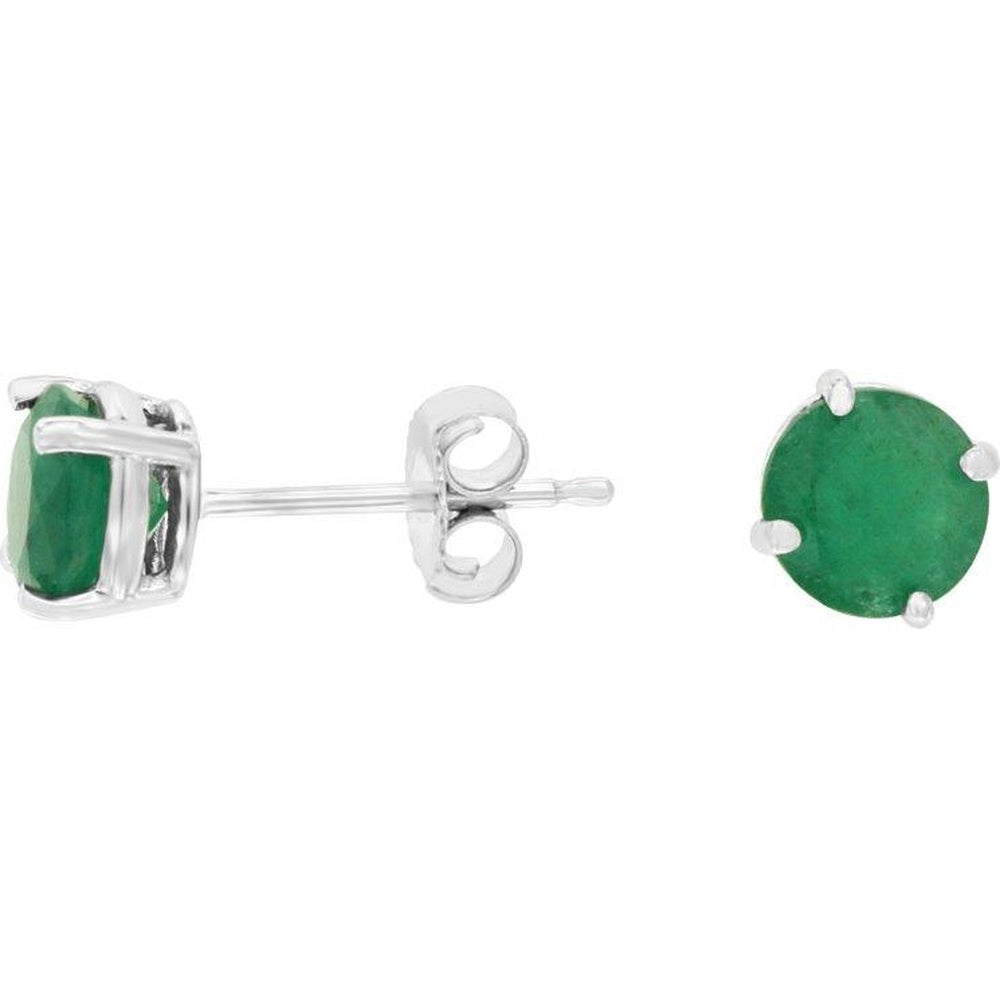 14K White Gold Round Emerald Stud Earrings with Secure Butterfly Backs - 1.55 Carat Total Emerald Weight - Royal Jewelry