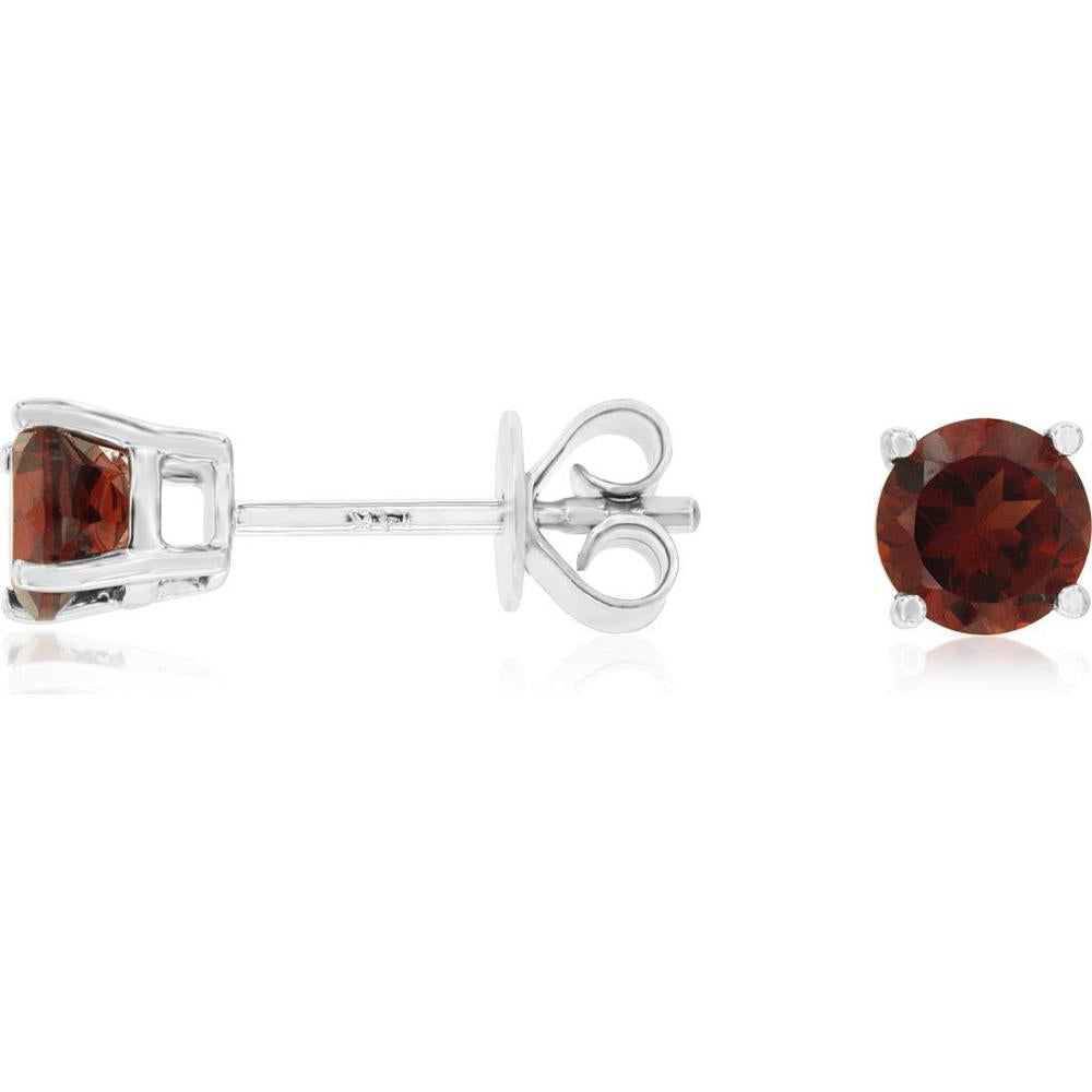 14K White Gold Round Garnet Stud Earrings with Four-Prong Setting - 1.00 Total Carat Weight - Royal Jewelry