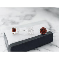 14K White Gold Round Garnet Stud Earrings with Four-Prong Setting - 1.00 Total Carat Weight - Royal Jewelry