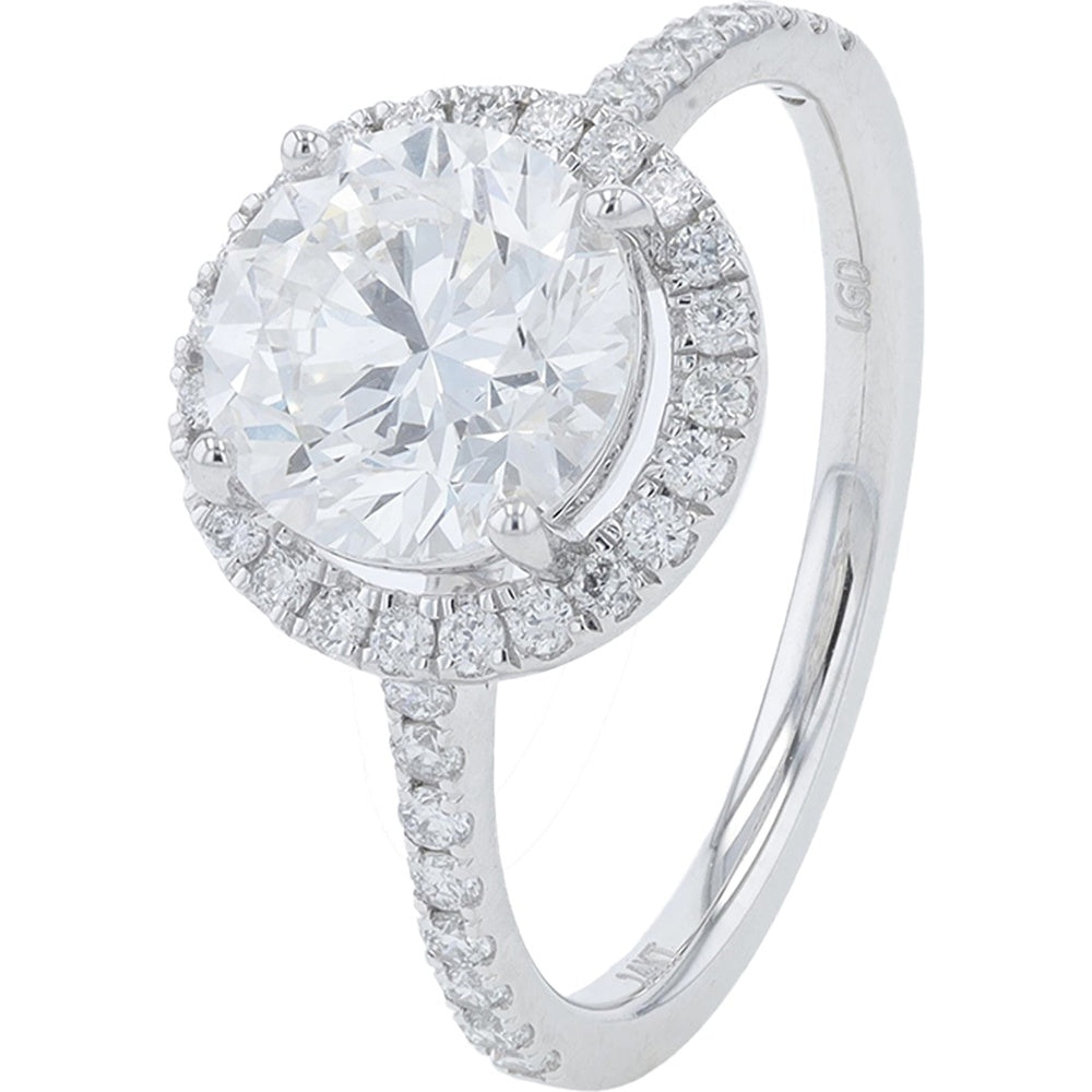 14K White Gold Round Halo Engagement Ring with Lab Grown Diamond Center and Diamond Accents - 2.40 Carat Total Diamond Weight