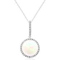 14K White Gold Round Halo Pendant with 6.75 Carat Opal and 0.41 Carat Diamonds - Royal Jewelry
