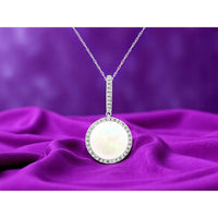14K White Gold Round Halo Pendant with 6.75 Carat Opal and 0.41 Carat Diamonds - Royal Jewelry