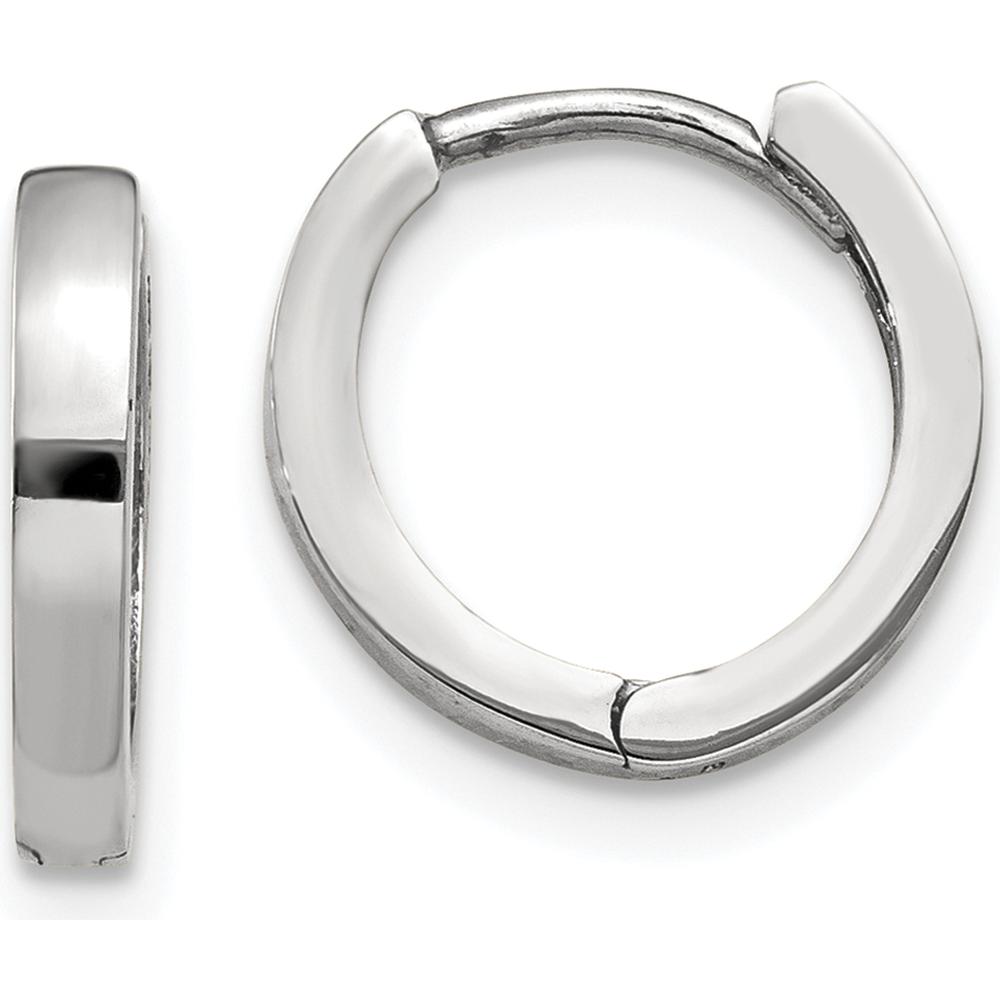 14K White Gold Round Hinged Hoop Earrings - Polished Finish - 8mm Length by 0