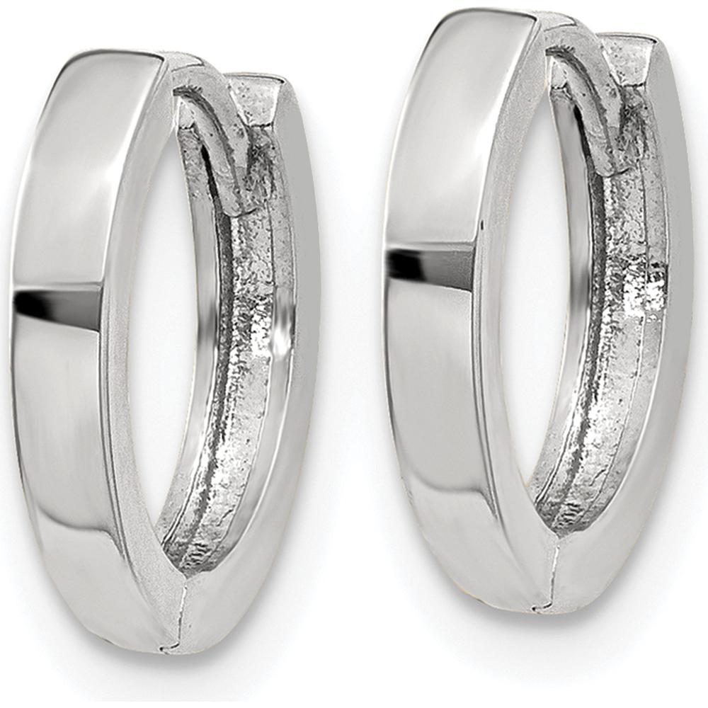 14K White Gold Round Hinged Hoop Earrings - Polished Finish - 8mm Length by 0