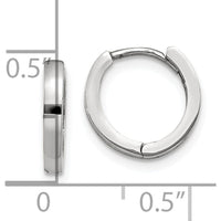14K White Gold Round Hinged Hoop Earrings - Polished Finish - 8mm Length by 0