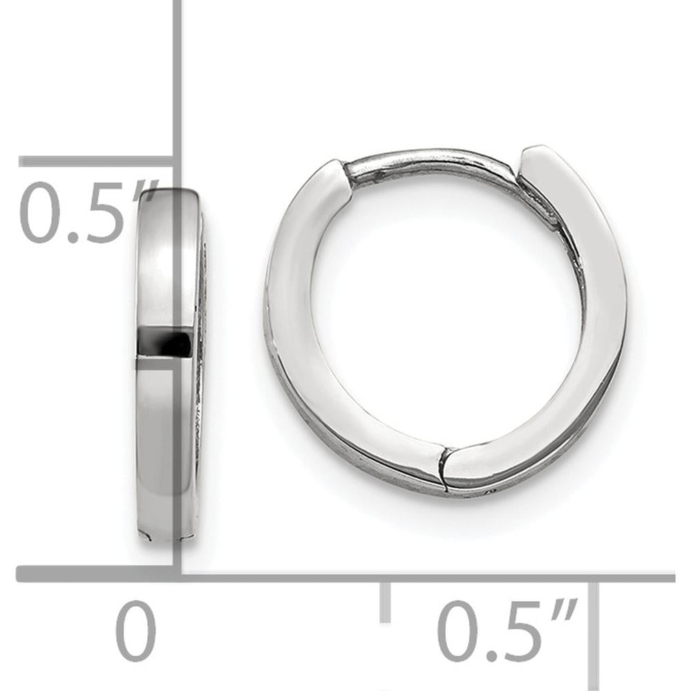 14K White Gold Round Hinged Hoop Earrings - Polished Finish - 8mm Length by 0