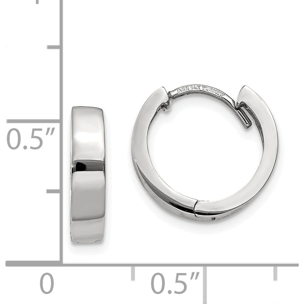 14K White Gold Round Hinged Hoop Earrings with Polished Finish and Rhodium Plating by 0