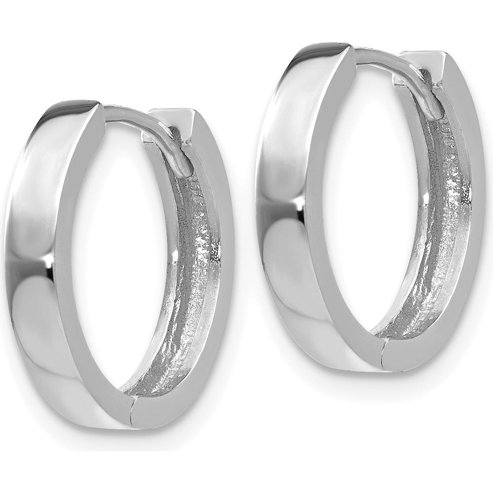 14K White Gold Round Hinged Hoop Earrings with Polished Finish by 0
