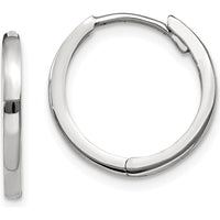 14K White Gold Round Hinged Hoop Earrings with Rhodium Plating - 11mm Length by 0