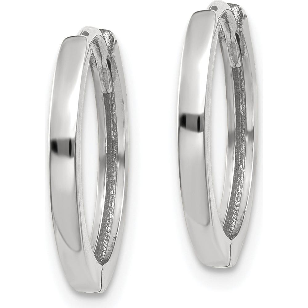 14K White Gold Round Hinged Hoop Earrings with Rhodium Plating - 11mm Length by 0