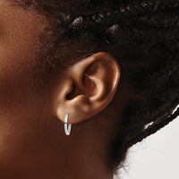 14K White Gold Round Hinged Hoop Earrings with Rhodium Plating - 11mm Length by 0