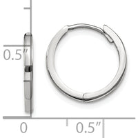 14K White Gold Round Hinged Hoop Earrings with Rhodium Plating - 11mm Length by 0