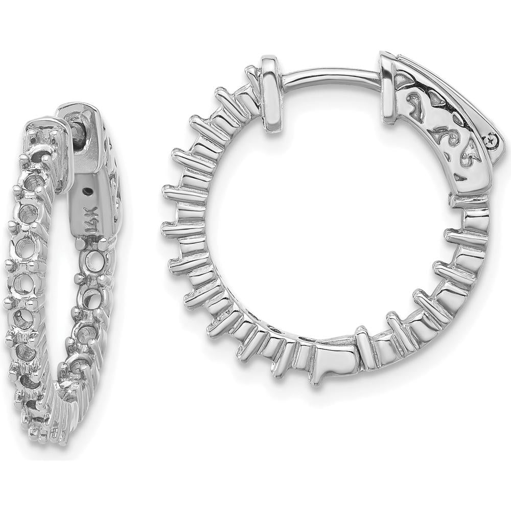 14K White Gold Round Hoop Earrings with 32 Prong-Set Round Stones - 0.32 Carat Total Gem Weight by Monteluci Fine Jewelry
