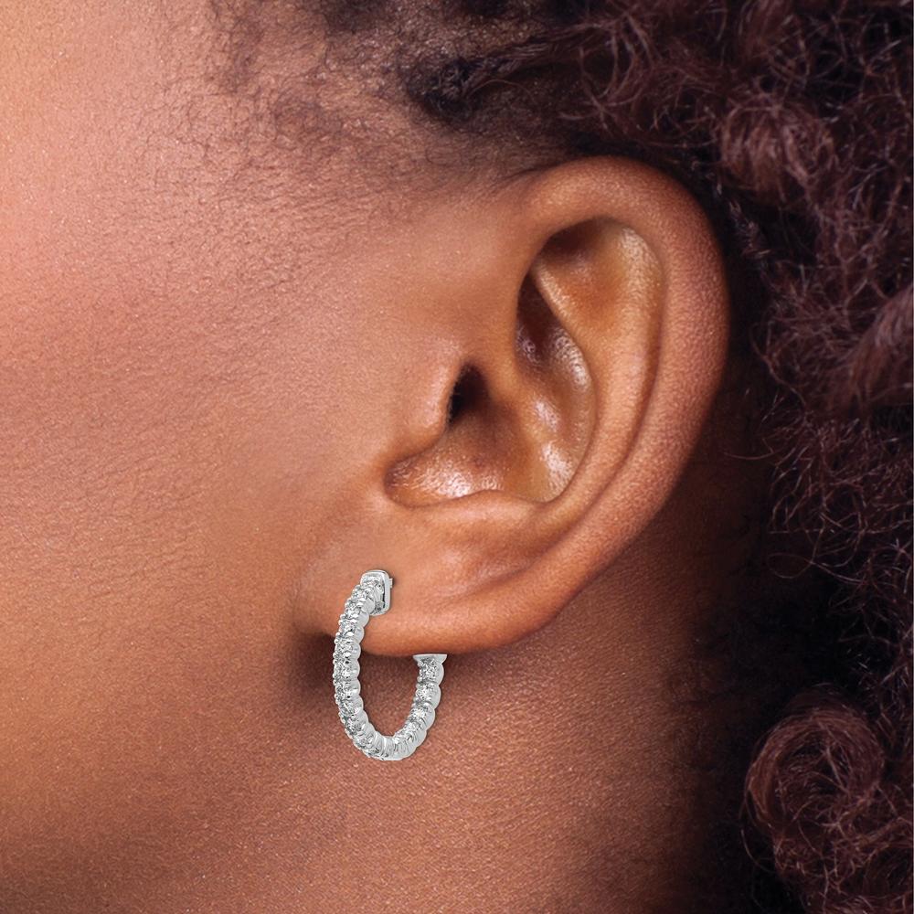 14K White Gold Round Hoop Earrings with 34 Round Prong-Set Diamonds - 1.29 Carat Total Diamond Weight by Monteluci Fine Jewelry