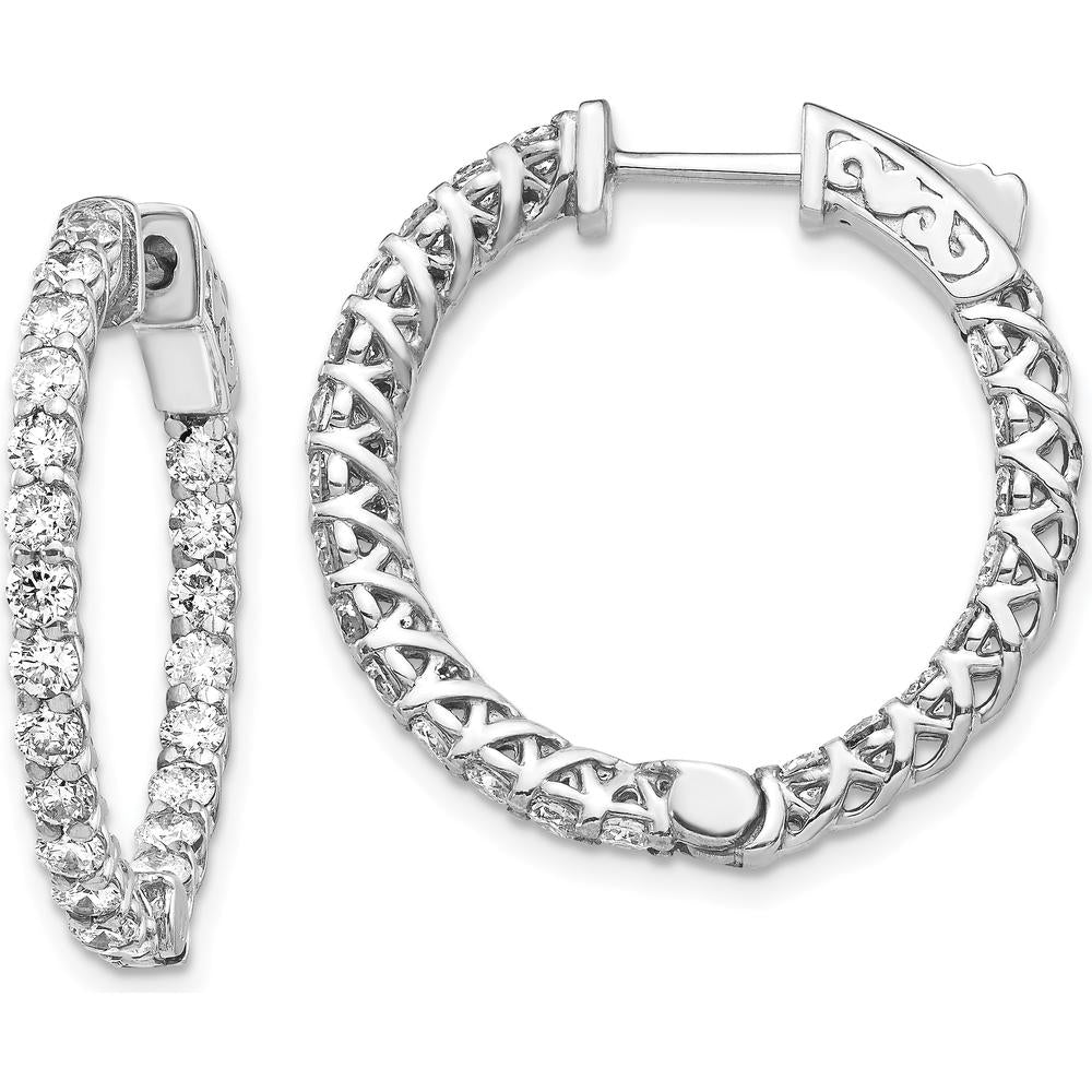 14K White Gold Round Hoop Earrings with 48 Prong Set Round Diamonds - 1.20 Carat Total Diamond Weight by Monteluci Fine Jewelry