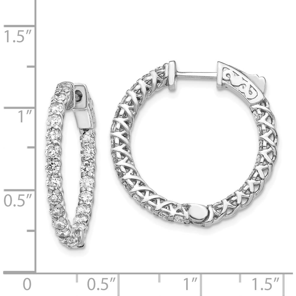14K White Gold Round Hoop Earrings with 48 Prong Set Round Diamonds - 1.20 Carat Total Diamond Weight by Monteluci Fine Jewelry