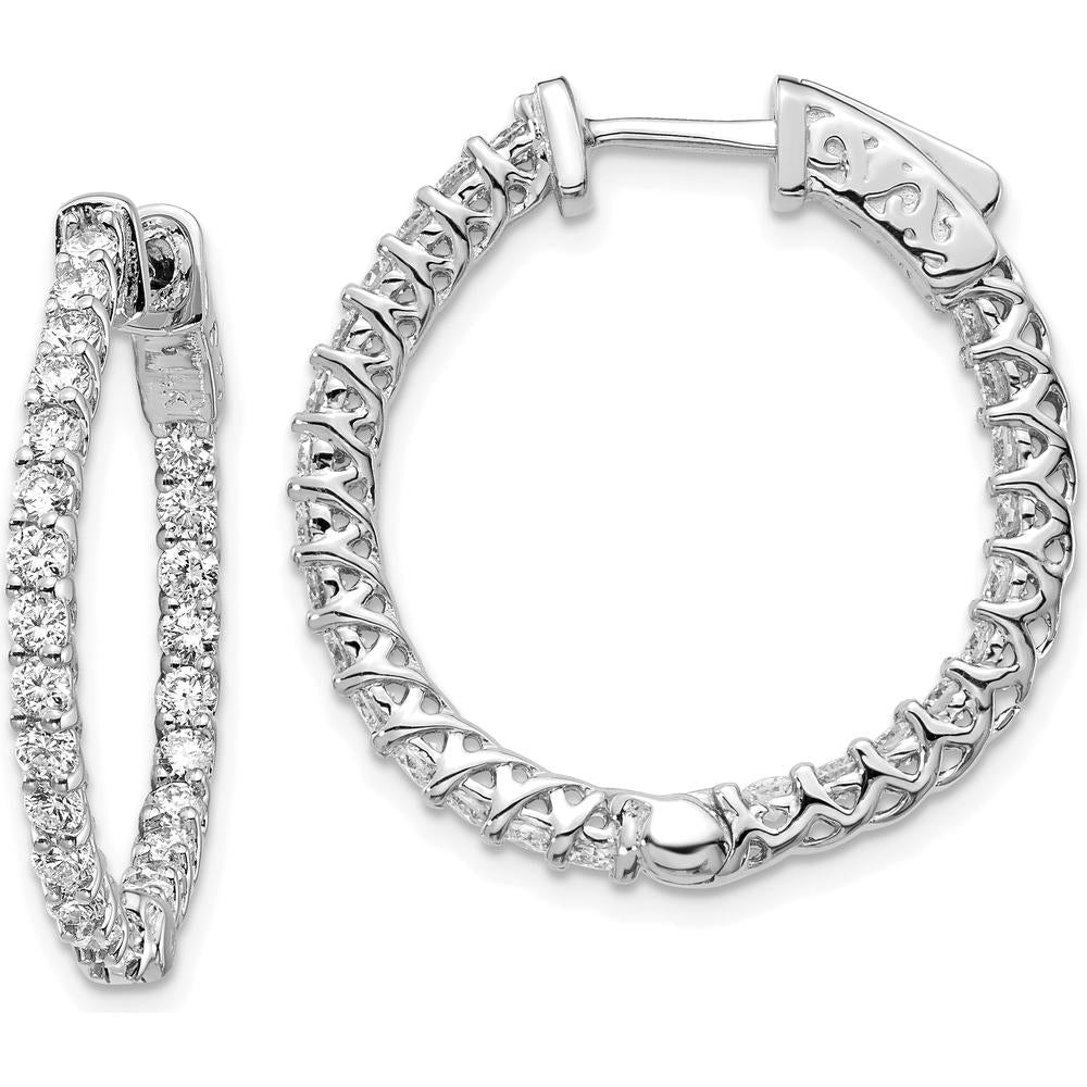14K White Gold Round Hoop Earrings with 50 Round Diamonds - 1.90 Carat Total Diamond Weight by Monteluci Fine Jewelry