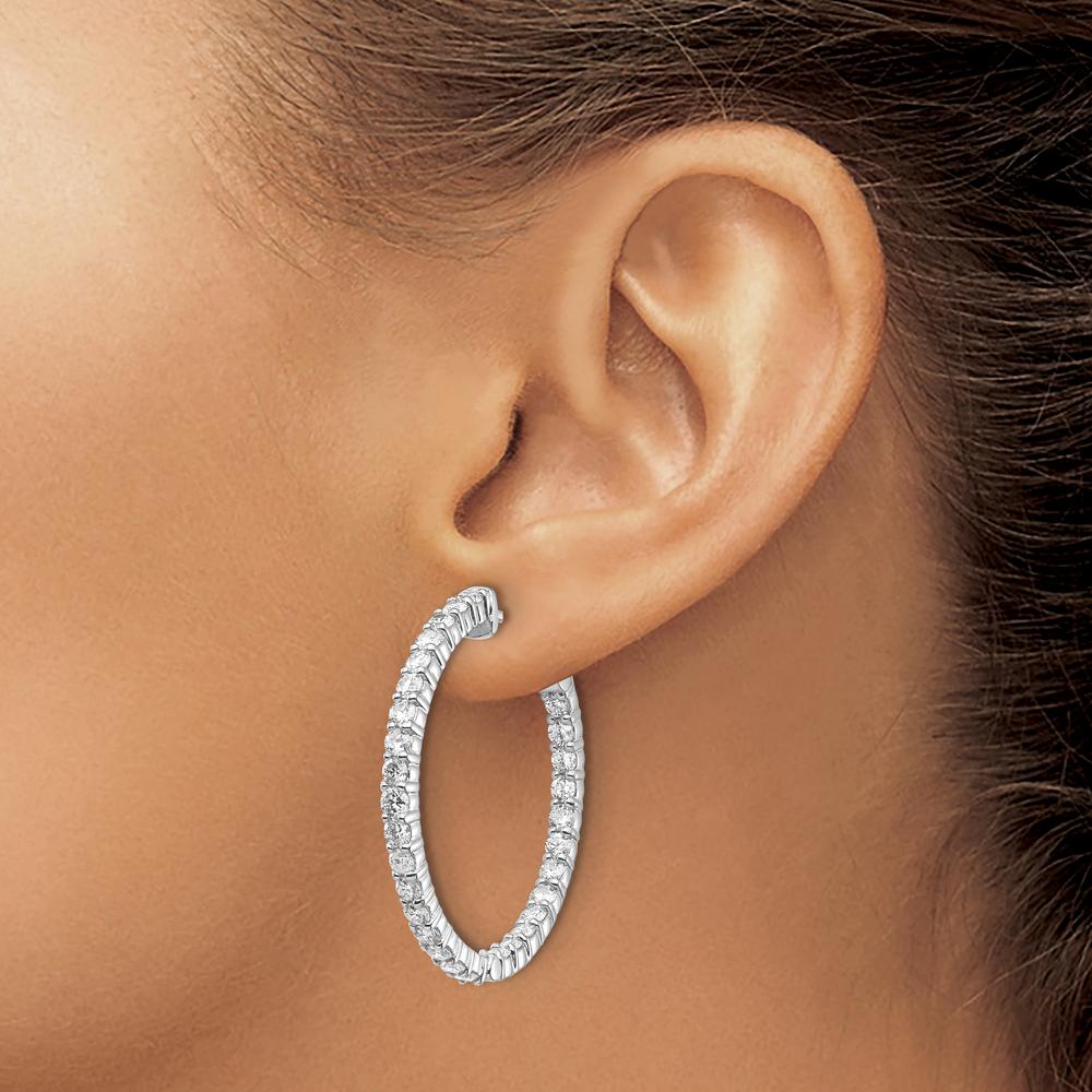 14K White Gold Round Hoop Earrings with 60 Prong-Set Stone Mountings by Monteluci Fine Jewelry