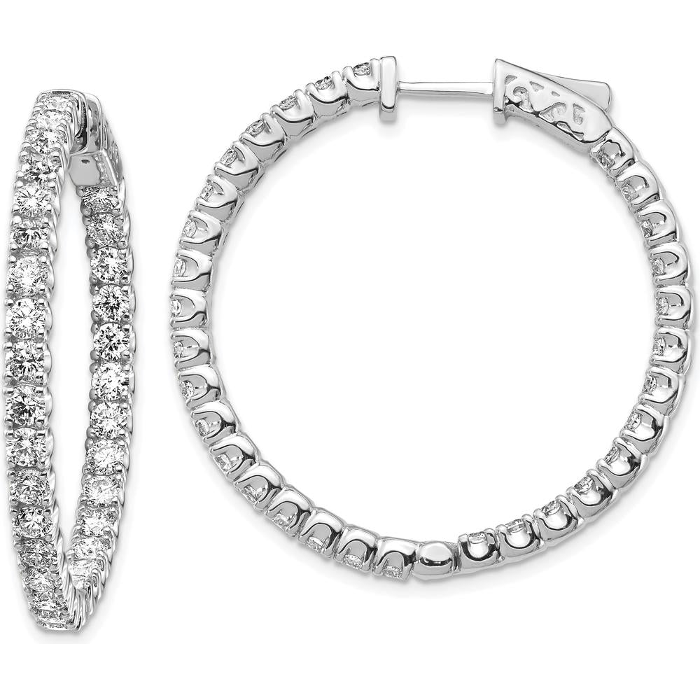 14K White Gold Round Hoop Earrings with 62 Prong Set Round Diamonds - 2.6mm Each Stone by Monteluci Fine Jewelry