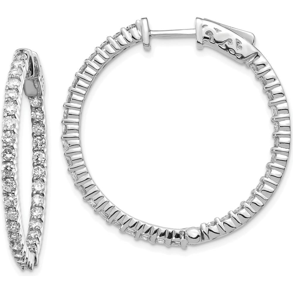 14K White Gold Round Hoop Earrings with 66 Prong Set Diamonds - 3.77 Carat Total Diamond Weight by Monteluci Fine Jewelry