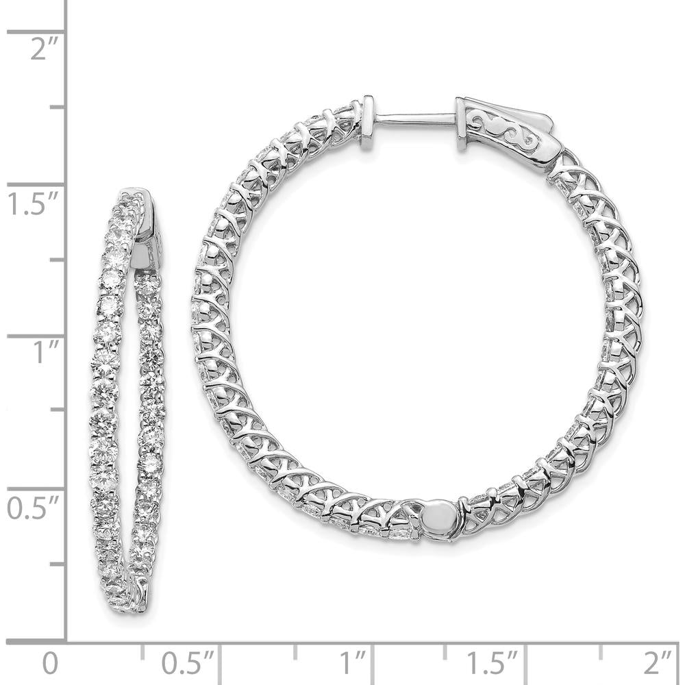 14K White Gold Round Hoop Earrings with 74 Round Prong Set Diamonds - 2.3mm Each by Monteluci Fine Jewelry