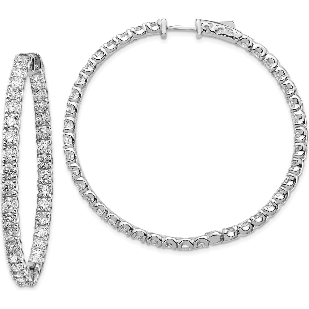 14K White Gold Round Hoop Earrings with 78 Round Diamonds - 2.9mm Stones with Prong Setting by Monteluci Fine Jewelry