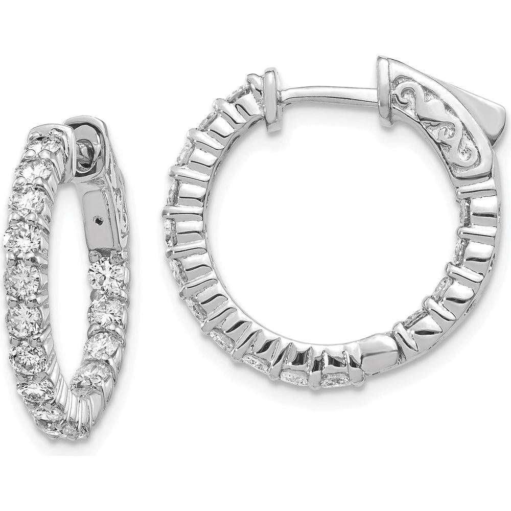 14K White Gold Round Hoop Earrings with Prong-Set Diamonds - 1.38 Carat Total Diamond Weight by Monteluci Fine Jewelry