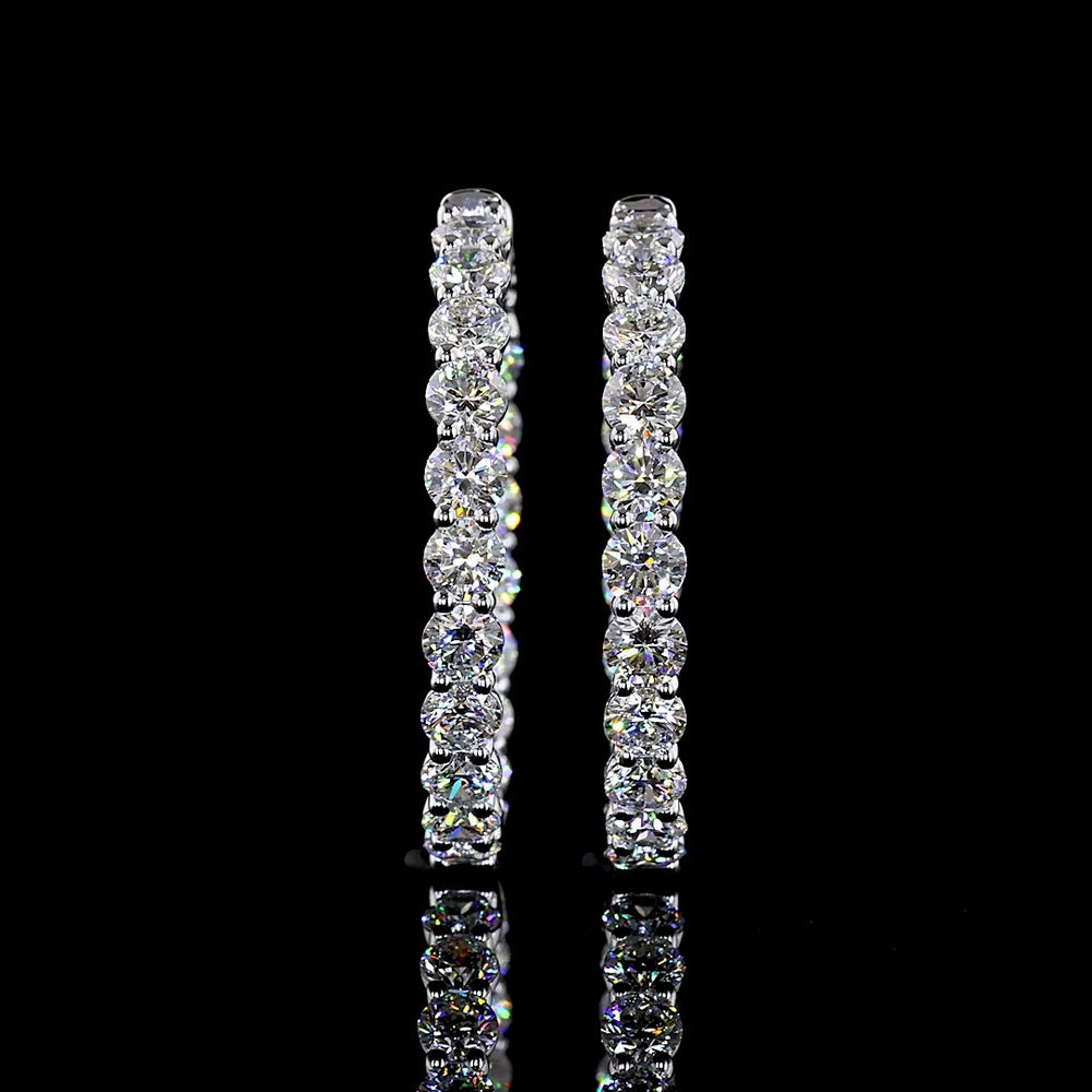 14K White Gold Round Hoop Earrings with Prong Set Lab-Grown Brilliant Cut Diamonds - 5.63 Total Carat Weight E-F VS1 - Covaloro Fine Jewelry