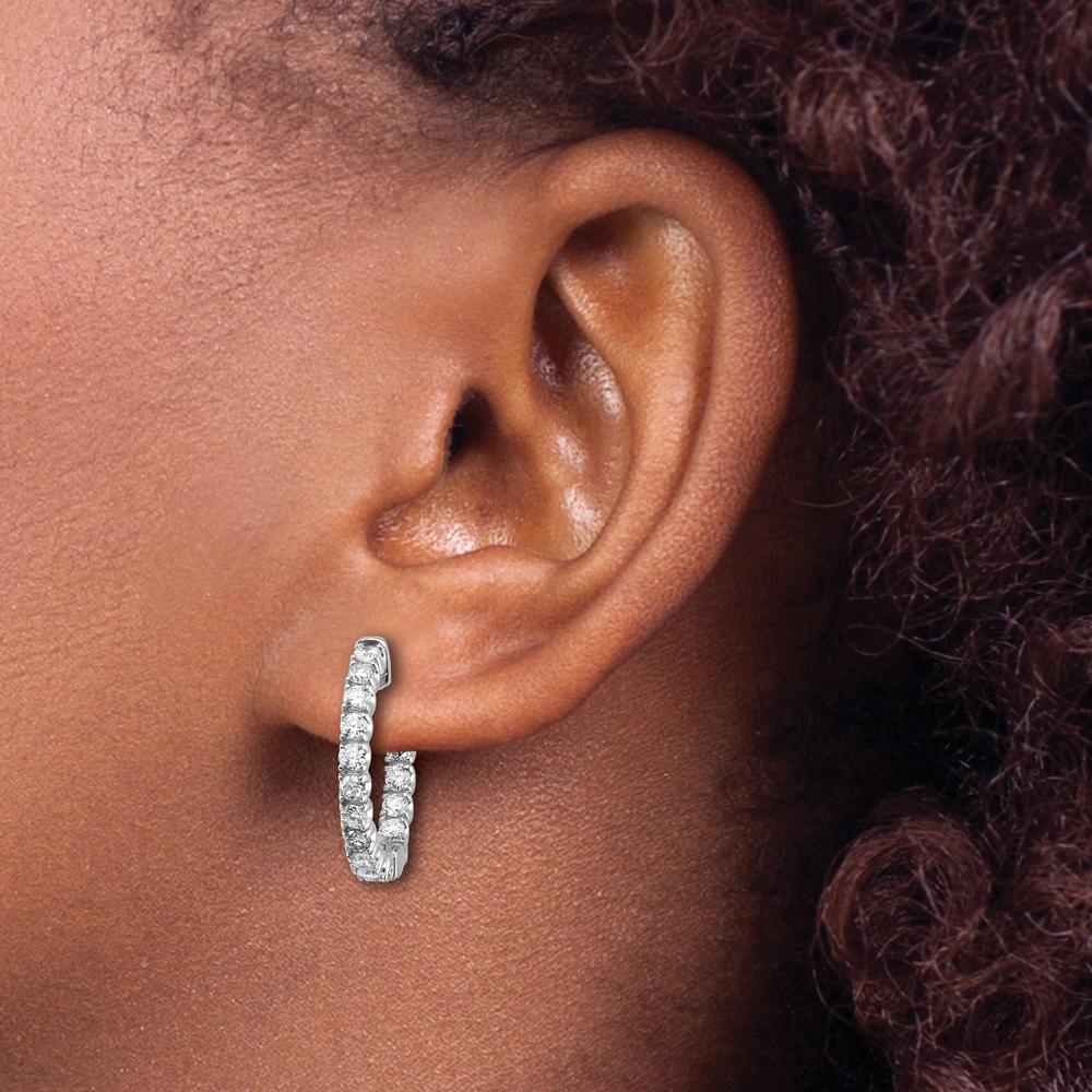 14K White Gold Round Hoop Earrings with Prong Set Round Diamonds - 0.69 Carat Total Diamond Weight by Monteluci Fine Jewelry