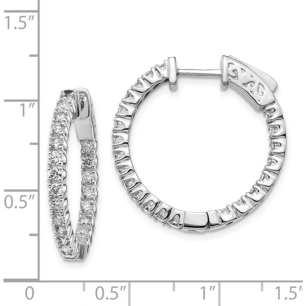 14K White Gold Round Hoop Earrings with Prong-Set Round Diamonds - 0.88 Carat Total Diamond Weight by Monteluci Fine Jewelry