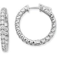 14K White Gold Round Hoop Earrings with Prong-Set Round Diamonds - 1.15 Carat Total Diamond Weight by Monteluci Fine Jewelry