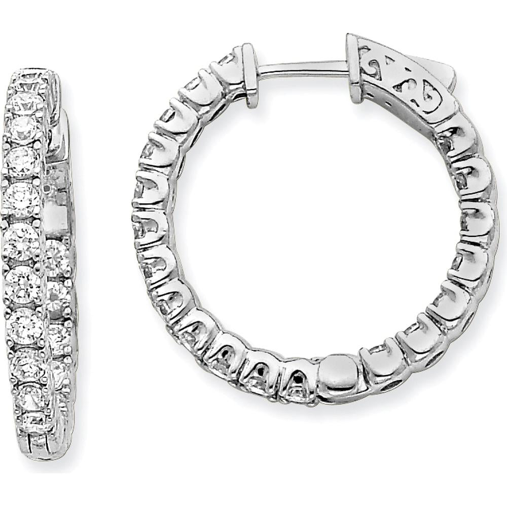 14K White Gold Round Hoop Earrings with Prong-Set Round Diamonds - 1.15 Carat Total Diamond Weight by Monteluci Fine Jewelry
