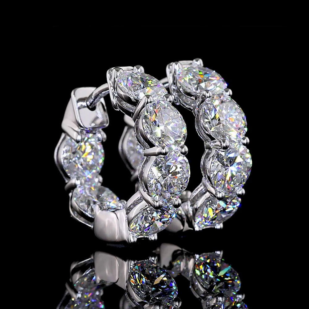 14K White Gold Round Huggie Earrings with 12 Brilliant Cut Lab Grown Diamonds - 5.18 Carat Total Diamond Weight - Covaloro Fine Jewelry