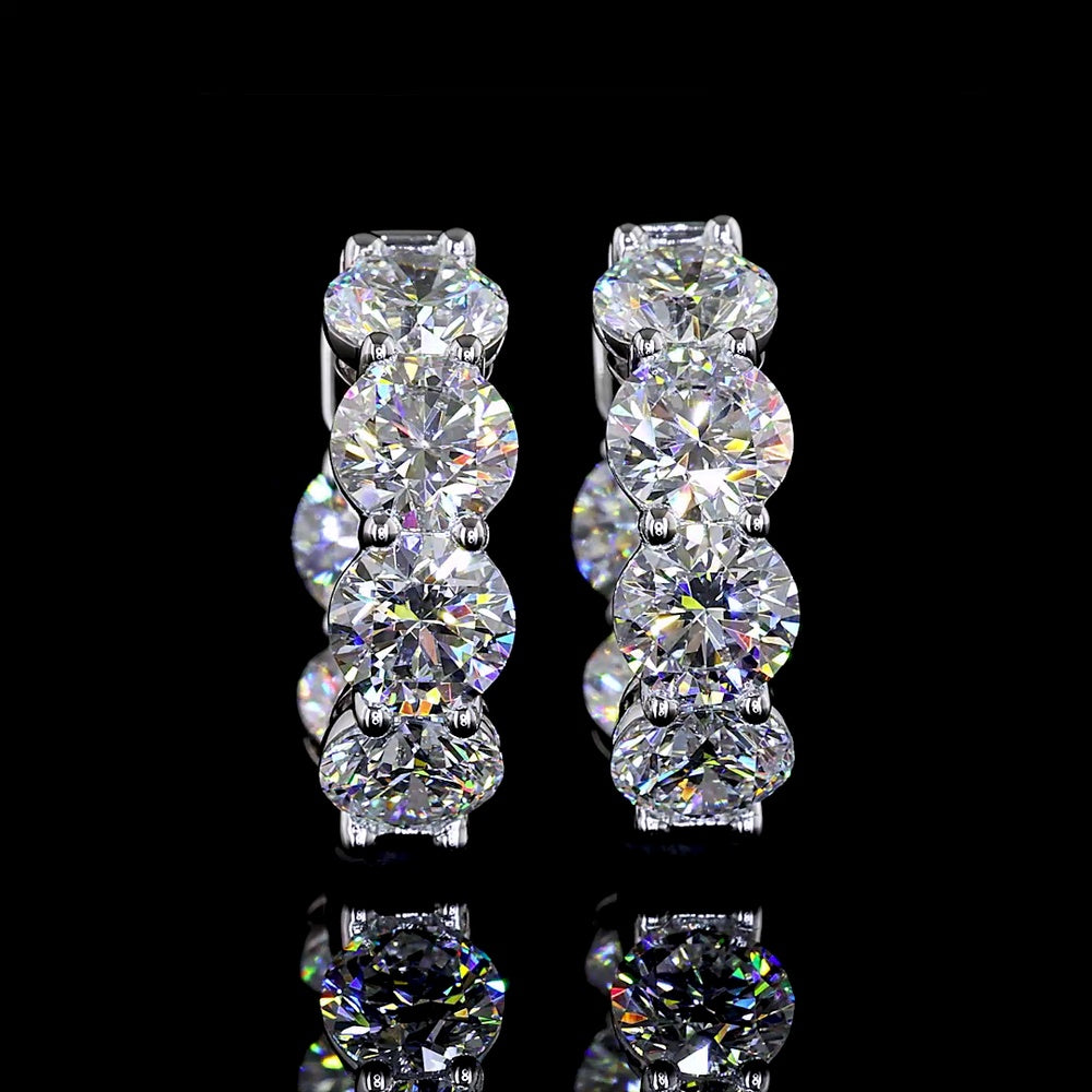 14K White Gold Round Huggie Earrings with 12 Brilliant Cut Lab Grown Diamonds - 5.18 Carat Total Diamond Weight - Covaloro Fine Jewelry