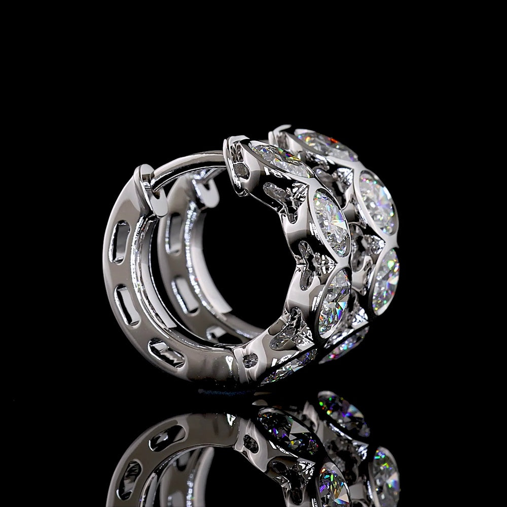 14K White Gold Round Huggie Earrings with Bezel Set Lab Diamonds - 4.16 Carats Total Diamond Weight (E-F Color, VS2 Clarity) - Covaloro Fine Jewelry