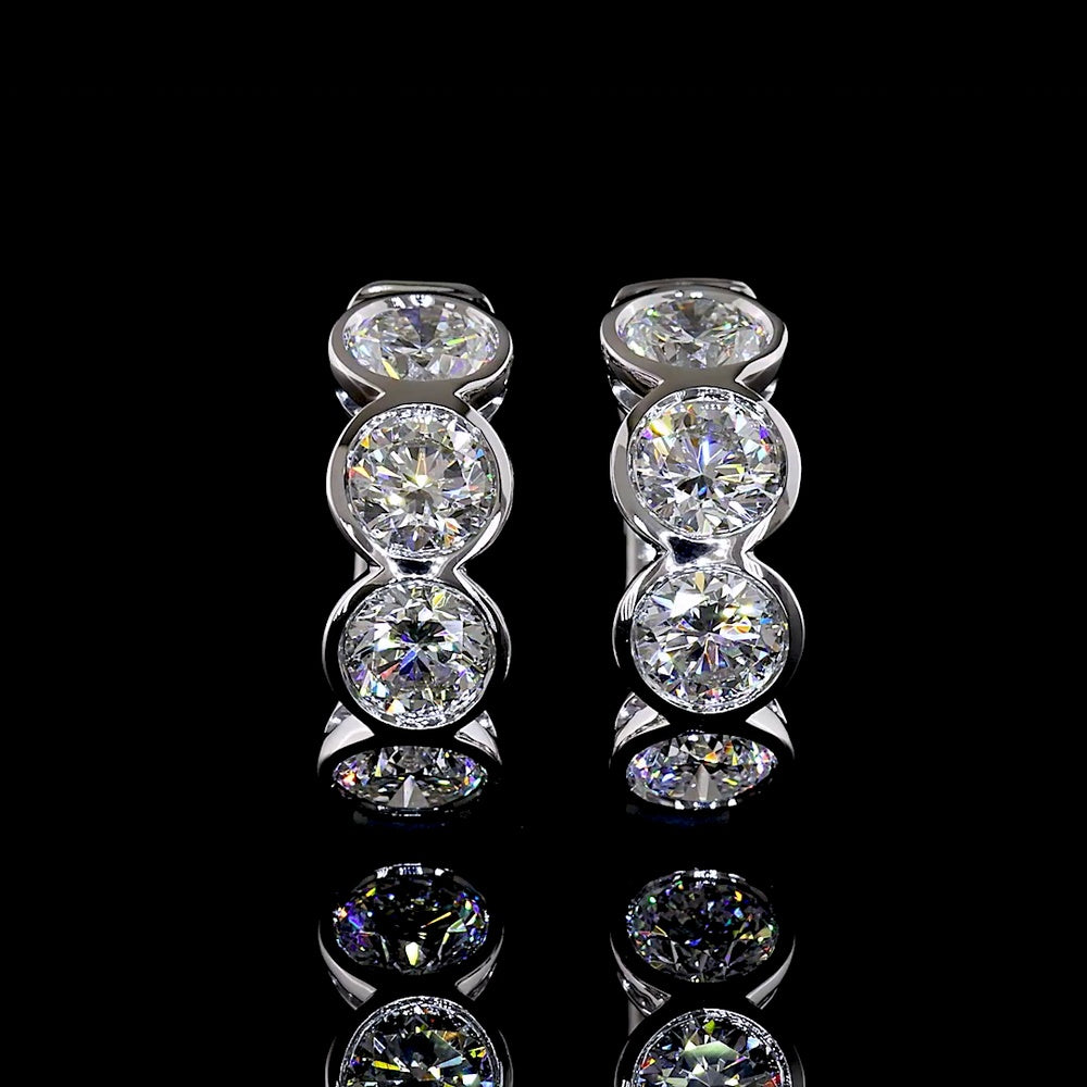 14K White Gold Round Huggie Earrings with Bezel Set Lab Diamonds - 4.16 Carats Total Diamond Weight (E-F Color, VS2 Clarity) - Covaloro Fine Jewelry