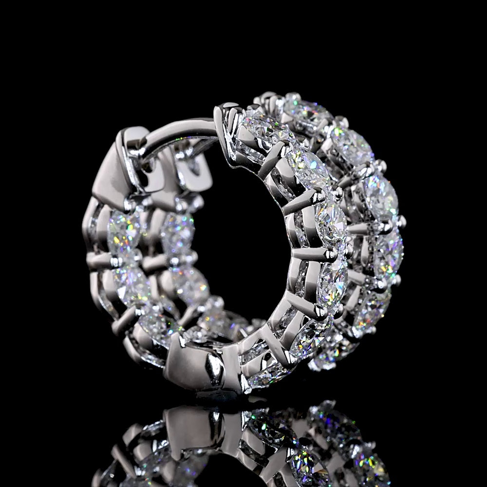14K White Gold Round Huggie Earrings with Prong-Set Lab Diamonds (E-F Color, VS1 Clarity) - 1.52 Carat Total Diamond Weight - Covaloro Fine Jewelry