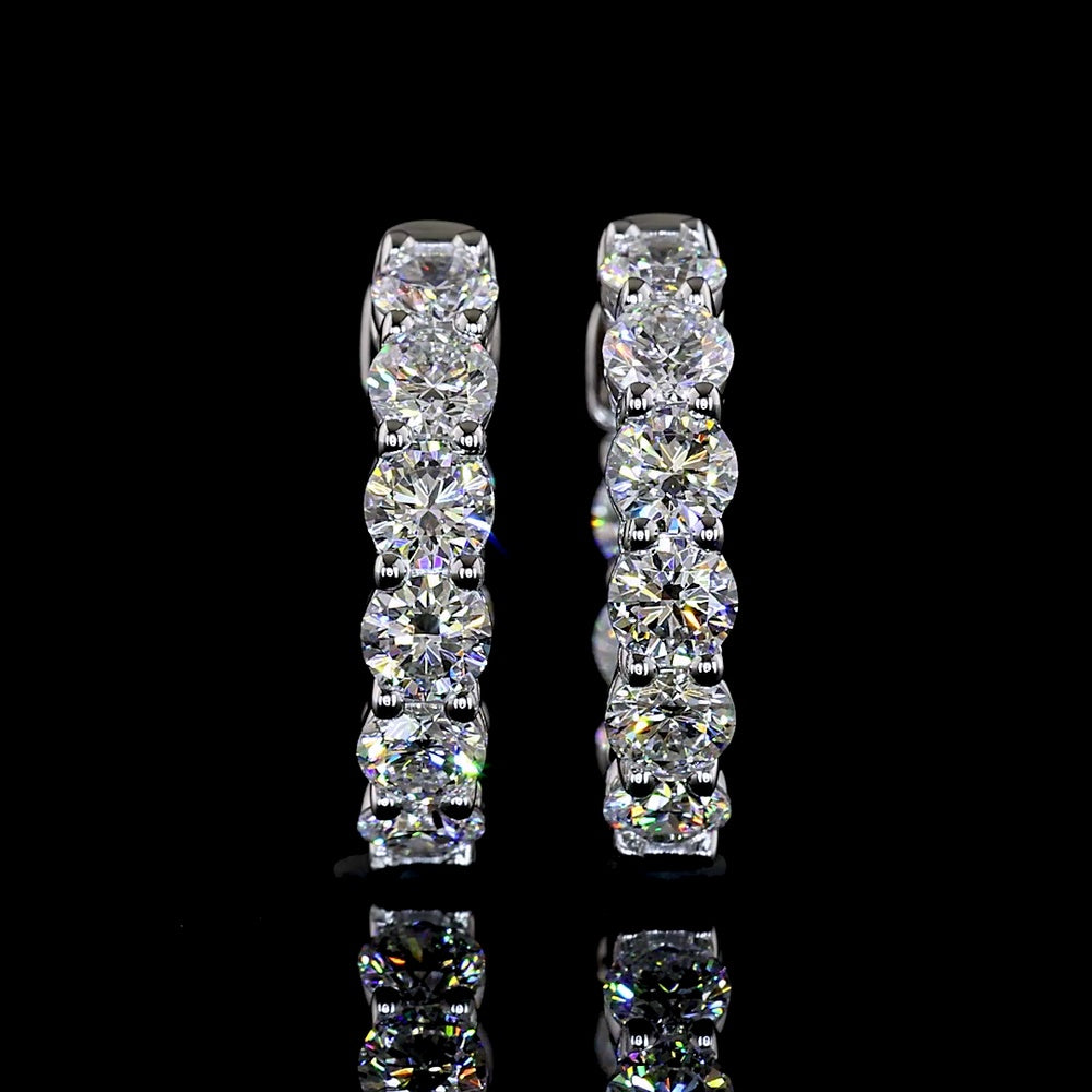 14K White Gold Round Huggie Earrings with Prong-Set Lab Diamonds (E-F Color, VS1 Clarity) - 1.52 Carat Total Diamond Weight - Covaloro Fine Jewelry