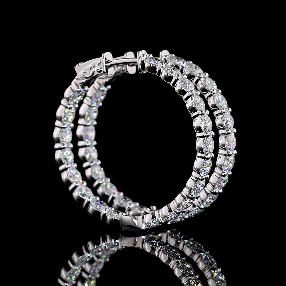 14K White Gold Round Huggie Earrings with Prong-Set Lab Grown Diamonds - 5.99 Carats Total Diamond Weight - Covaloro Fine Jewelry