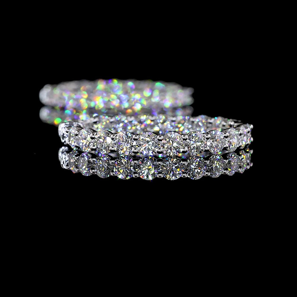 14K White Gold Round Huggie Earrings with Prong-Set Lab Grown Diamonds - 5.99 Carats Total Diamond Weight - Covaloro Fine Jewelry