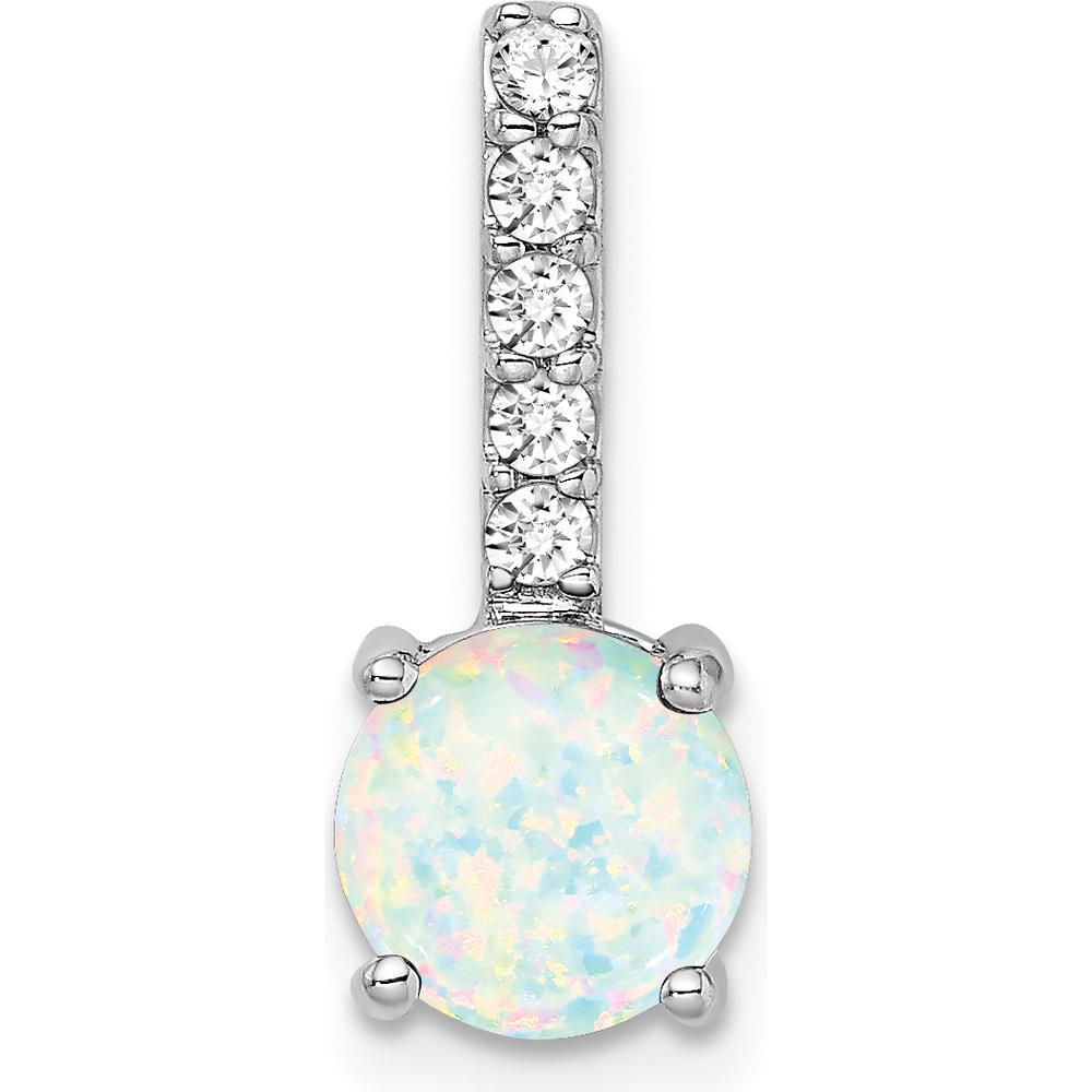14K White Gold Round Lab Created Opal Pendant with Diamond Accents - 1.25 Carat Opal, 0.0253 Carat Diamonds by Lumare Gioia