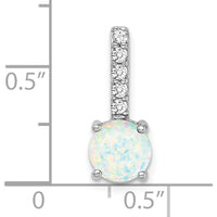 14K White Gold Round Lab Created Opal Pendant with Diamond Accents - 1.25 Carat Opal, 0.0253 Carat Diamonds by Lumare Gioia