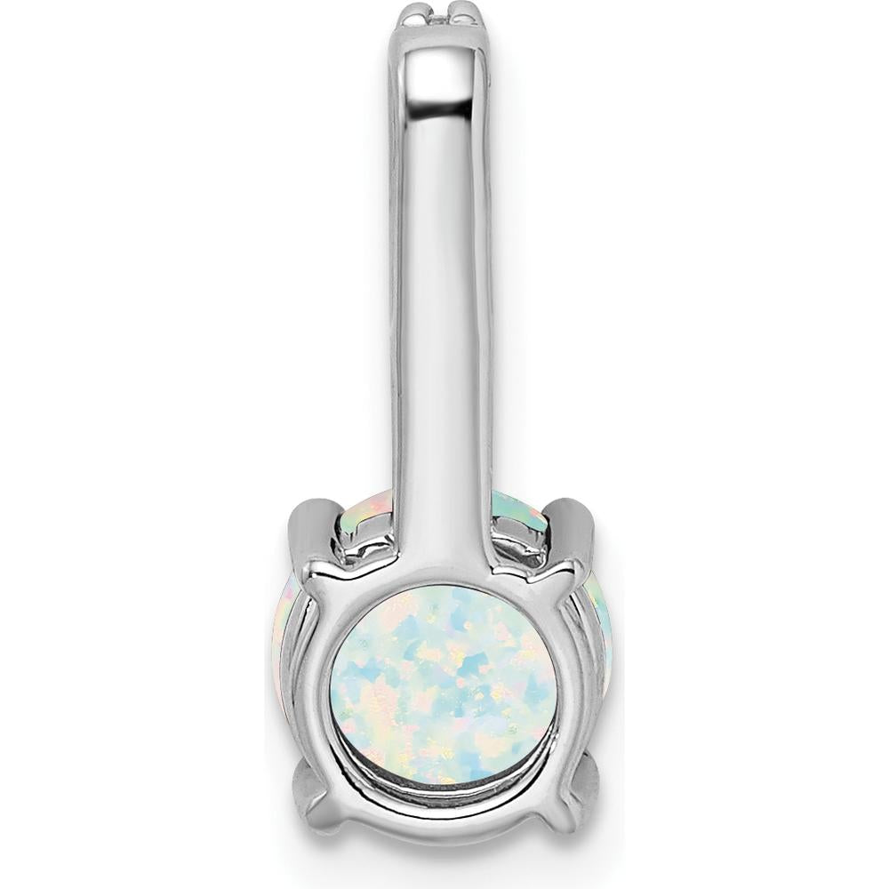 14K White Gold Round Lab Created Opal Pendant with Diamond Accents - 1.25 Carat Opal, 0.0253 Carat Diamonds by Lumare Gioia